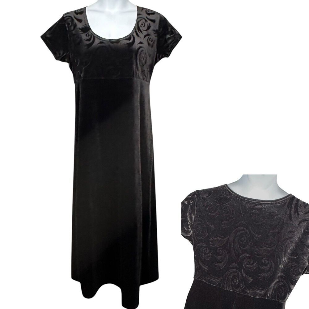 VTG Jalate Velvet Burnout Maxi Dress Womens L Empire Waist Scoop Neck Whimsigoth